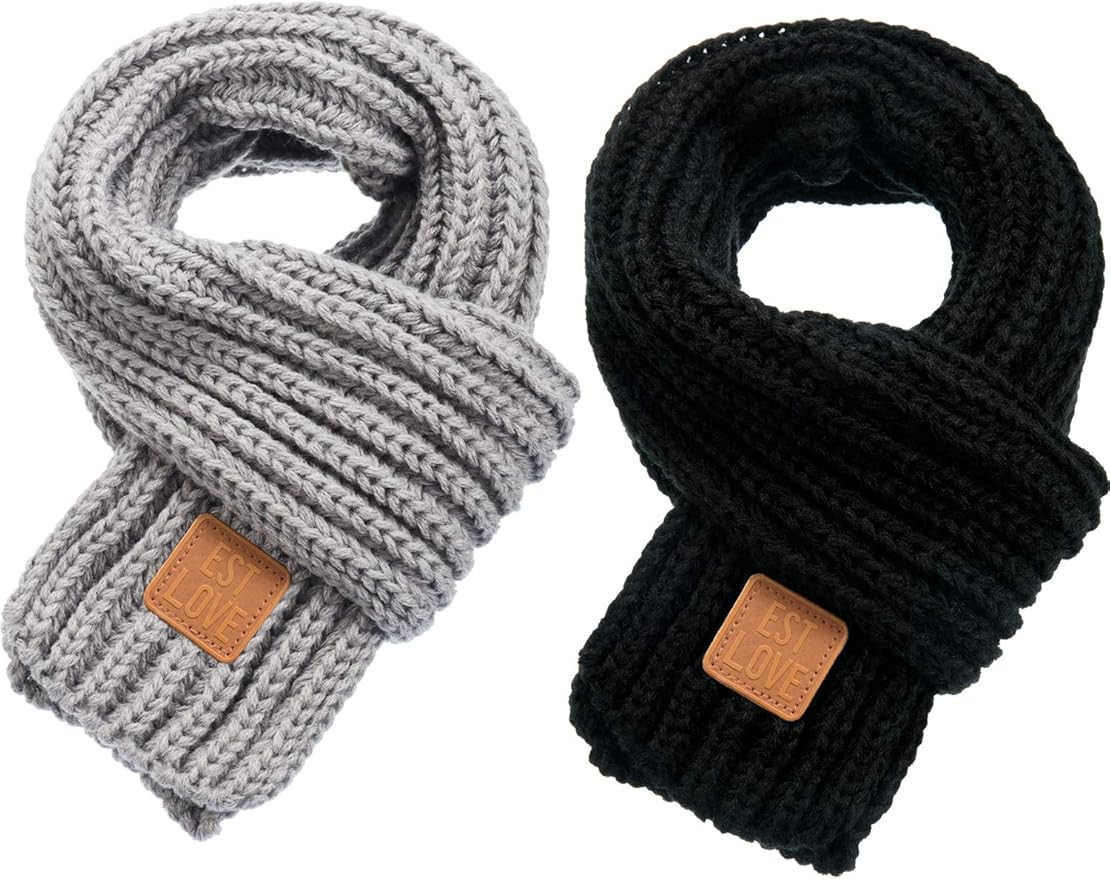 Zhanmai 2 Pieces Kids Winter Warm Knit Scarves Warm Scarf Neck Warmer for Toddlers Boys Girls | Amazon (US)