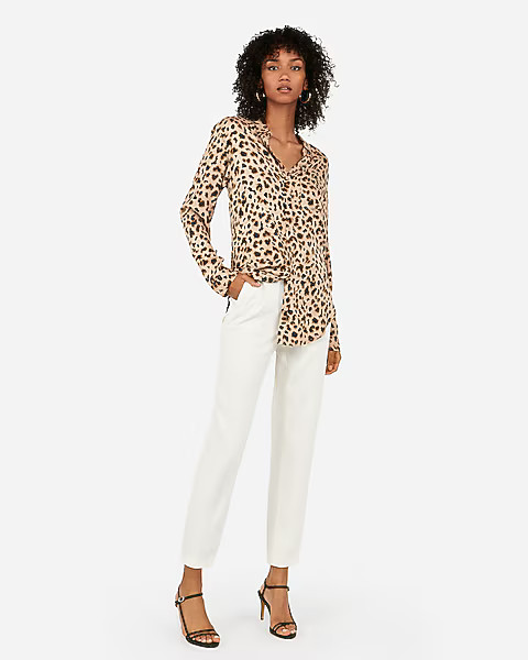 leopard print one pocket boyfriend shirt | Express