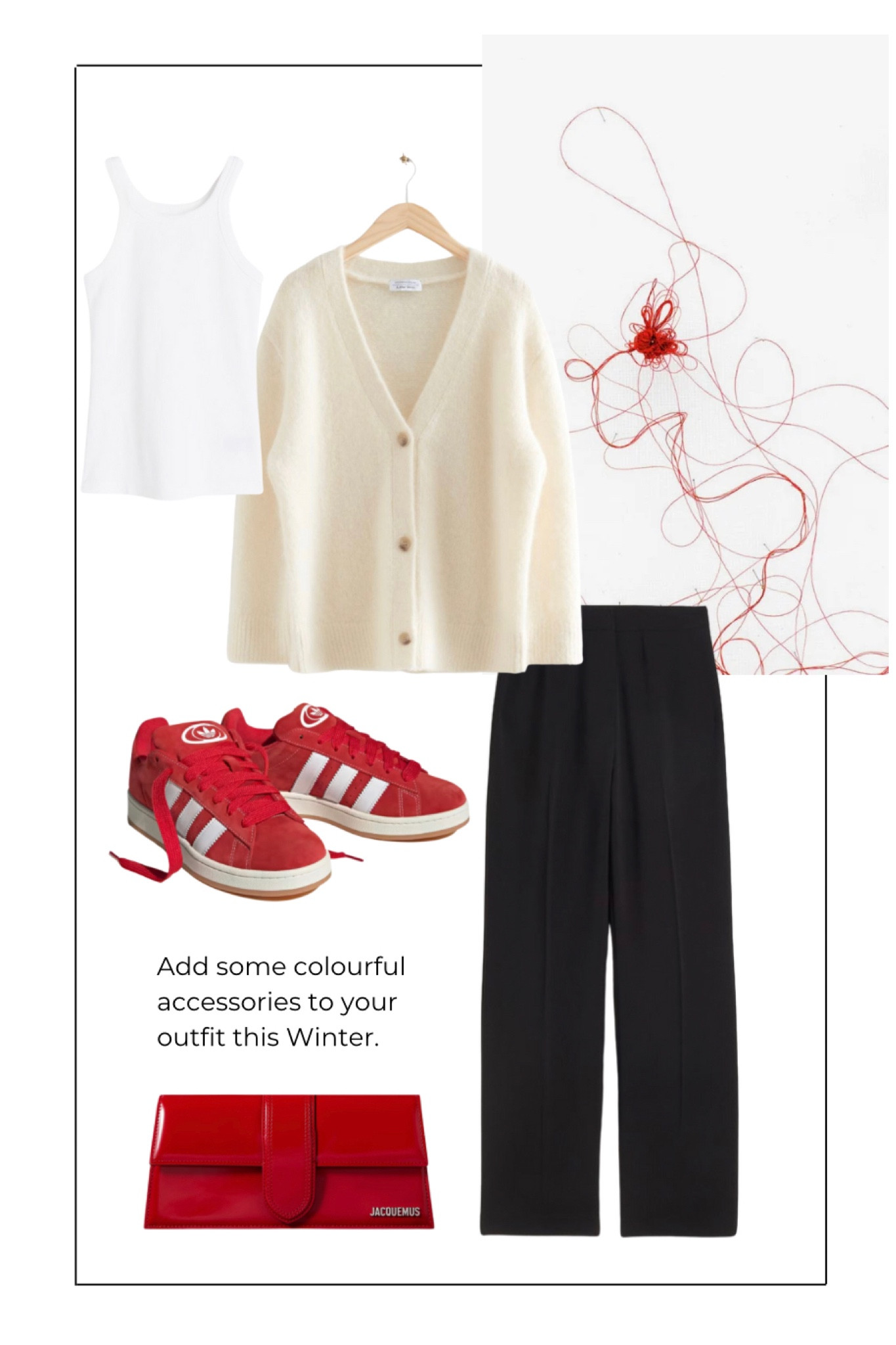 Red accessories to brighten up your casual daytime outfit. Fun Street style fall outfit.

#LTKfindsunder50 #LTKstyletip #LTKfindsunder100