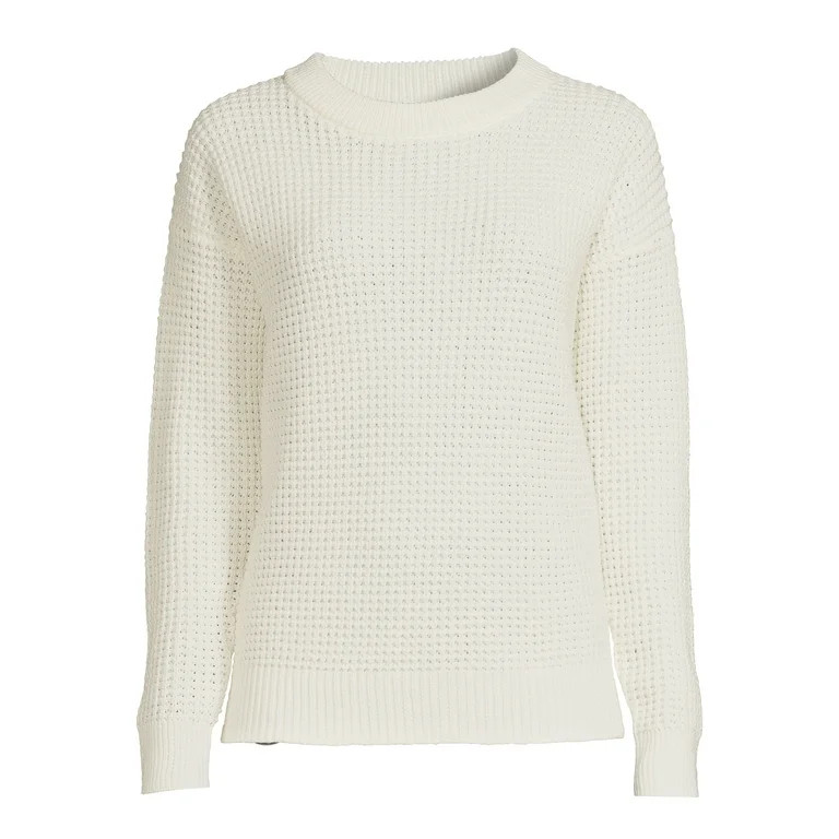 Time and Tru Women's Long Sleeve Waffle Crewneck Pullover Sweater | Walmart (US)