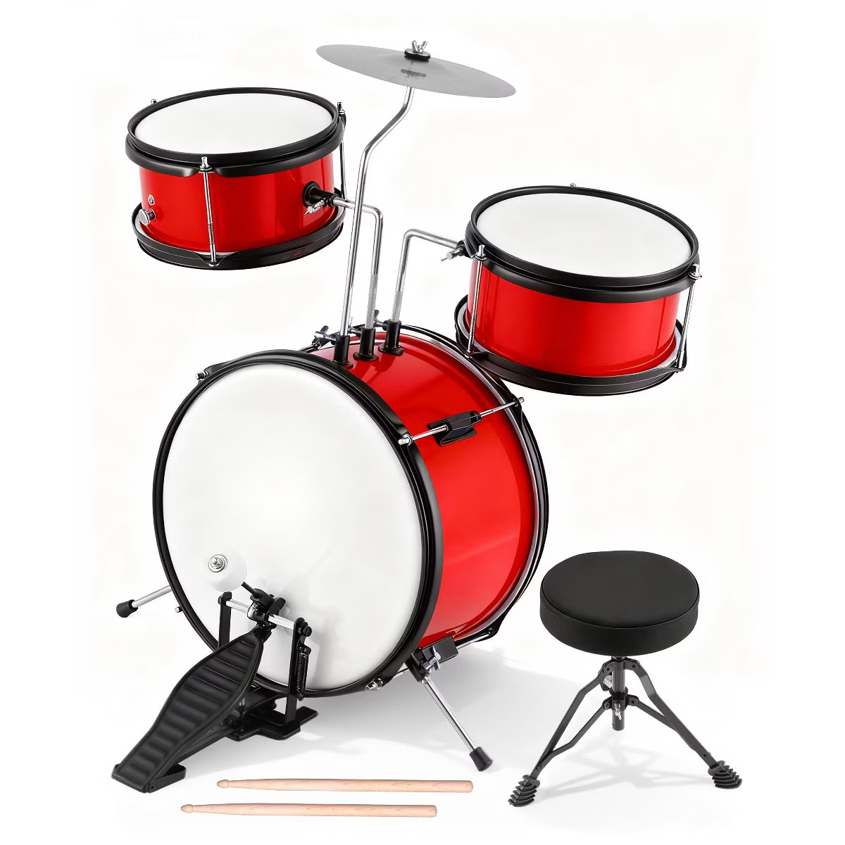 SUGIFT Kids Drum Set for Beginners, 3-Piece Junior Drum Kit with Cymbal, Bass Pedal & Stool, Educ... | Target