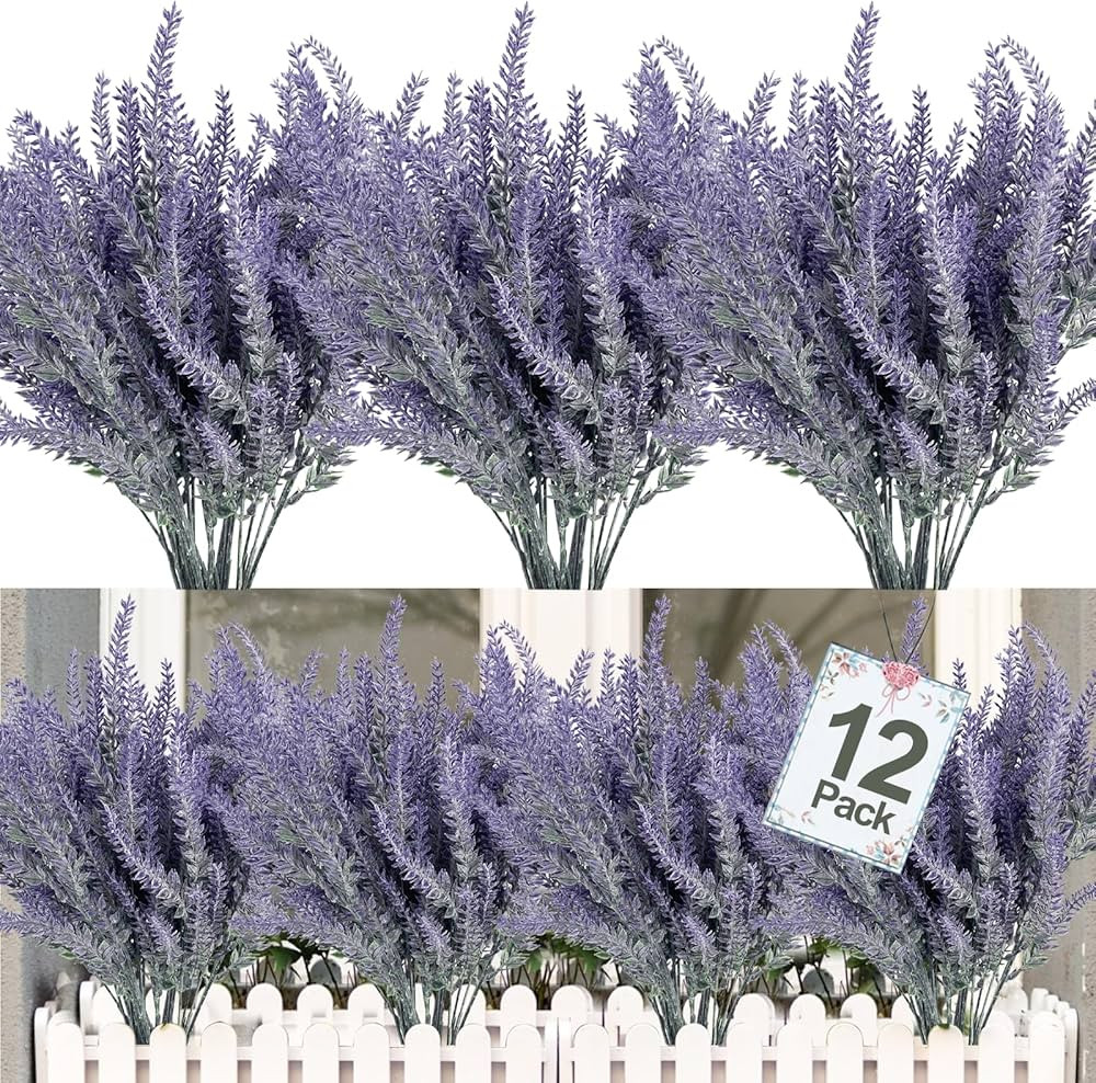 TURNMEON 12 Bundles Artificial Lavender Flowers Fake Flowers Artificial Plants Outdoor UV Resista... | Amazon (US)
