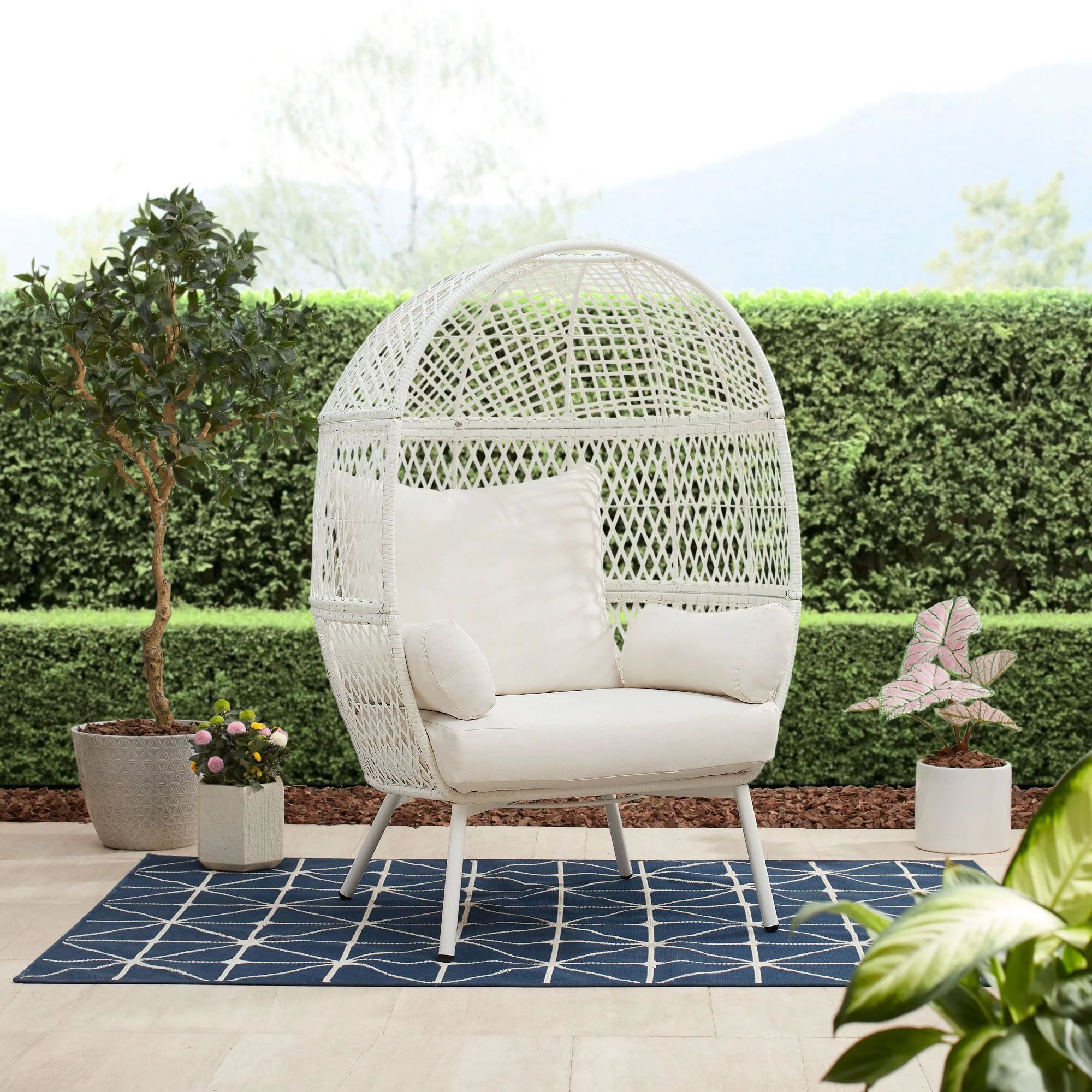 Better Homes & Gardens Ventura Steel Stationary Wicker Egg Chair – Cream - Walmart.com | Walmart (US)