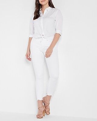 Low Rise White Raw Hem Skinny Jeans | Express