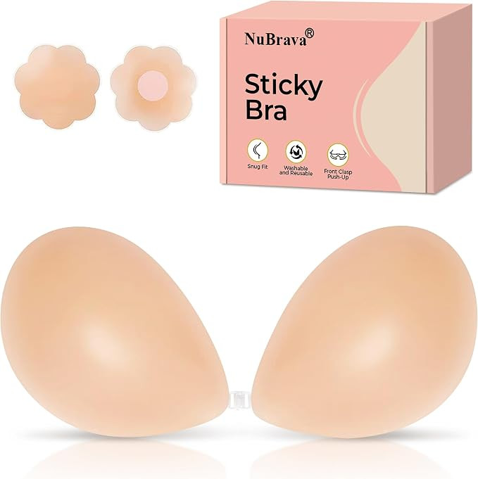 Adhesive Bra Strapless Sticky Invisible Push up Silicone Bra Resuable for Backless Dress | Amazon (US)