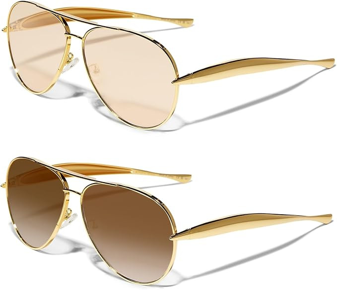 Retro Gold Aviator Sunglasses for Women Men, 2025 Metal Oversized 70s Aviators Sun Glasses | Amazon (US)