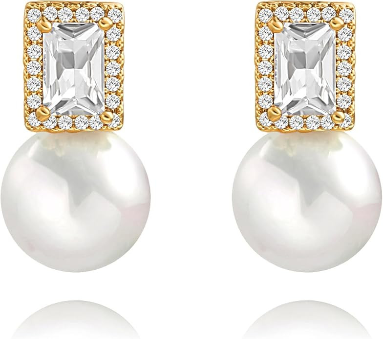 18K Gold Love Knot Stud Earrings for Women Statement Button Pearl Stud Earrings Minimalist Cute S... | Amazon (US)