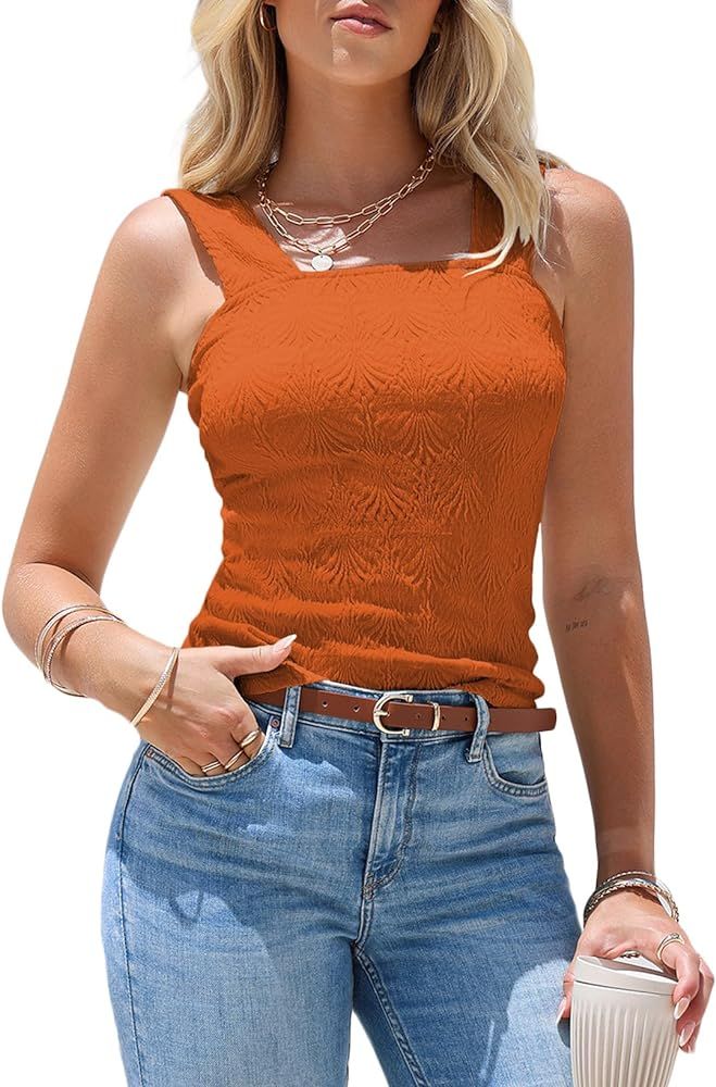 EVALESS Womens Summer Tank Tops Square Neck Wide Straps Backless Slim Fit Sleeveless Shirts Top | Amazon (US)