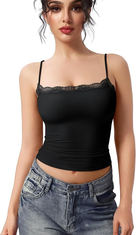 YEOREO Women Lace Cami Square Neck Sexy Tank Top Sleeveless Y2K Going Out Camisoles Strap Basic T... | Amazon (US)