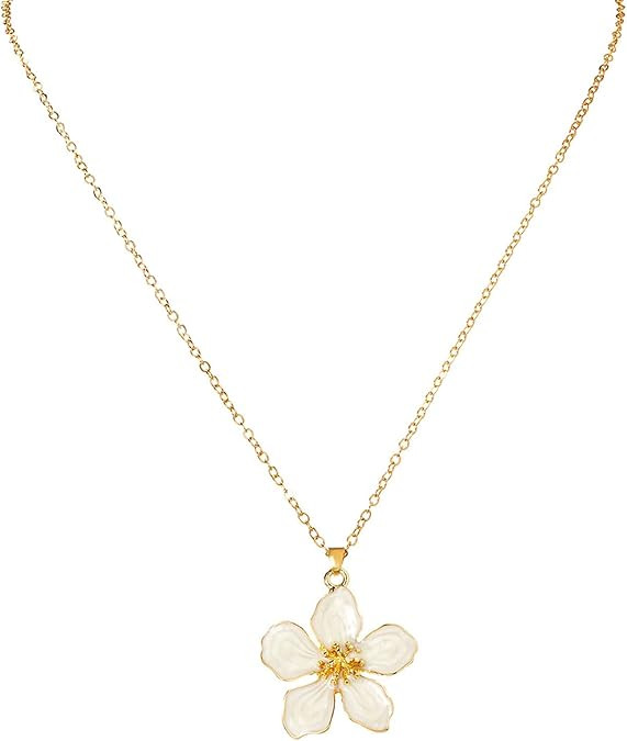 White Flower Necklace for Women Floral Pendant Necklaces Dainty Statement Necklace Choker Necklac... | Amazon (US)