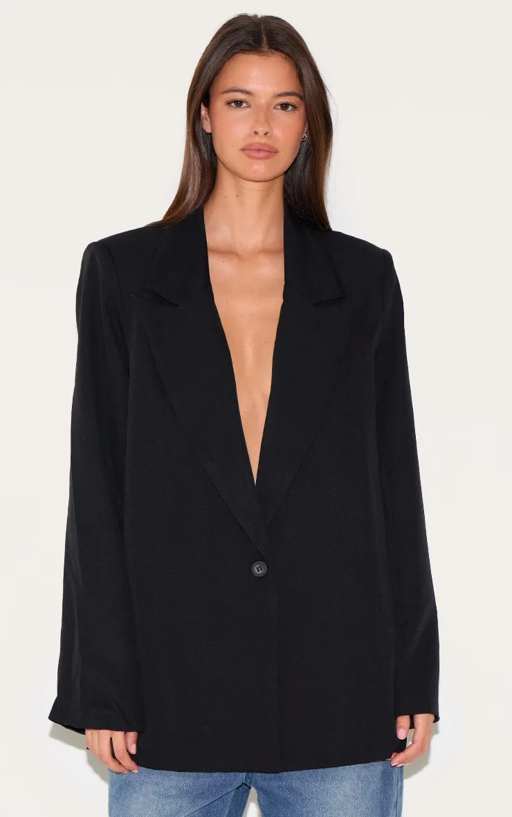 Black Oversized Drapey Button Detail Blazer | Boohoo.com (UK & IE)