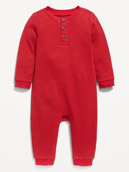 Unisex Long-Sleeve Thermal-Knit Henley Bodysuit for Baby | Old Navy (US)