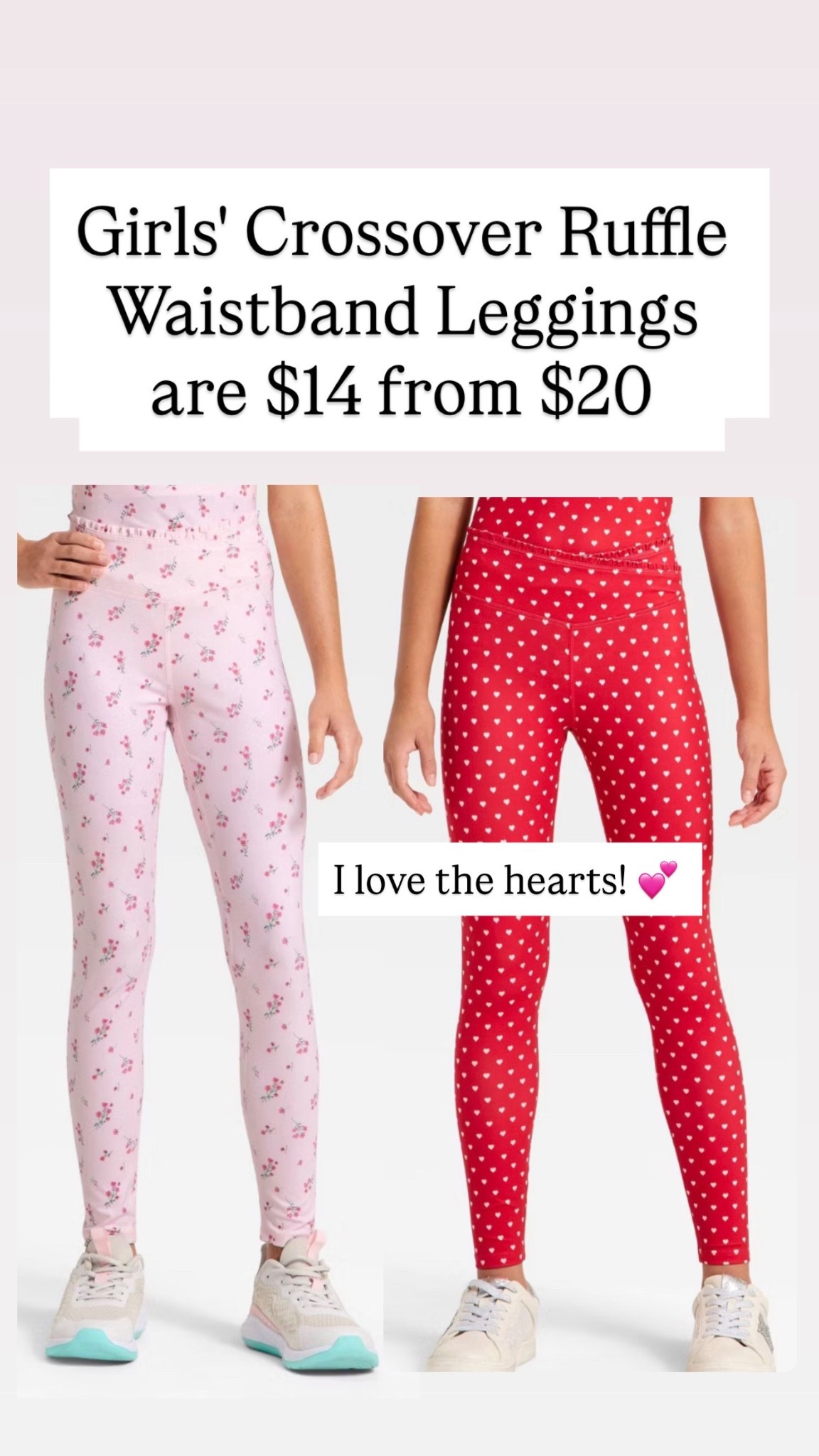 These athletic leggings for girls from target are on sale right now for $14 down from $20. I am obsessed with the patterns on them. But the red ones are gonna go quick because I have little hearts. Those will go fast for Valentine’s Day.

#LTKActive #LTKSaleAlert #LTKKids
