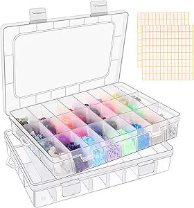2 Pack 24 Grids Clear Plastic Organizer Box, Storage Container with Adjustable Divider, Craft and... | Amazon (US)