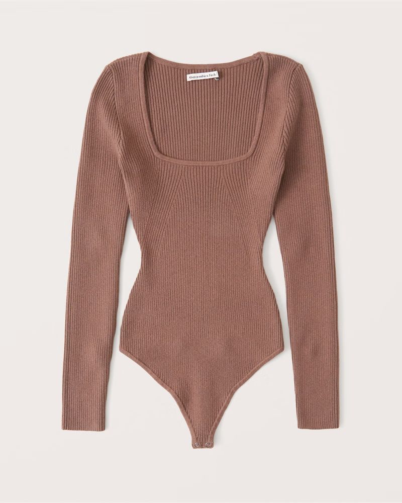 Abercrombie & Fitch Women's Long-Sleeve Squareneck Sweater Bodysuit in Brown - Size L | Abercrombie & Fitch (US)