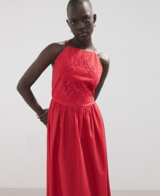 Mango Women's Openwork Embroidery Cotton Dress - Red | Macy's