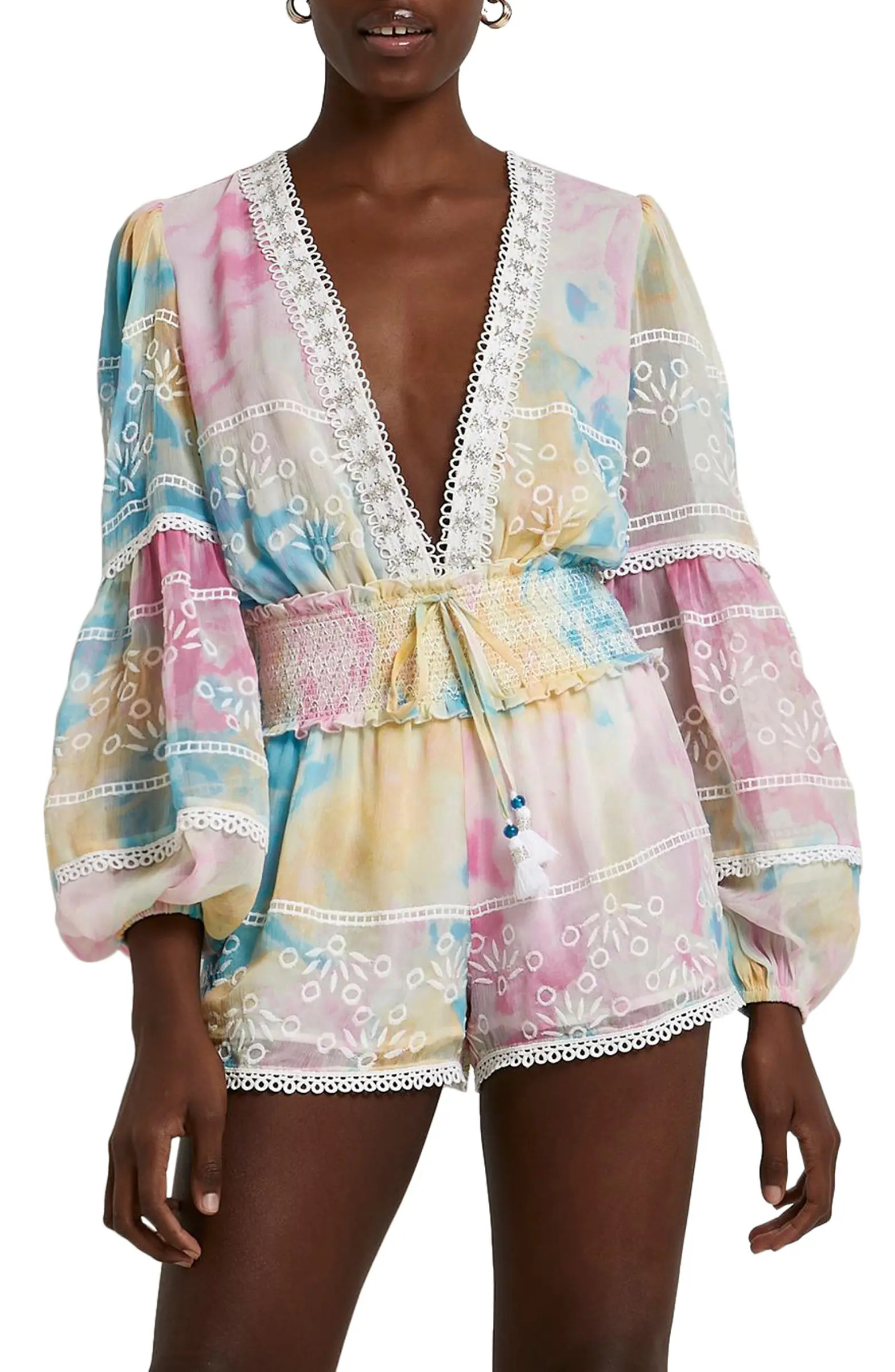 Embroidered Tie Dye Balloon Sleeve Bodysuit | Nordstrom