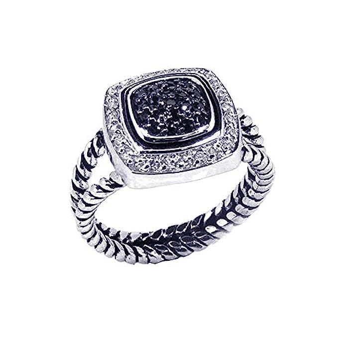 Double Accent Sterling Silver Rhodium Plated, White & Black CZ Rope Design Band Womens Ring | Amazon (US)