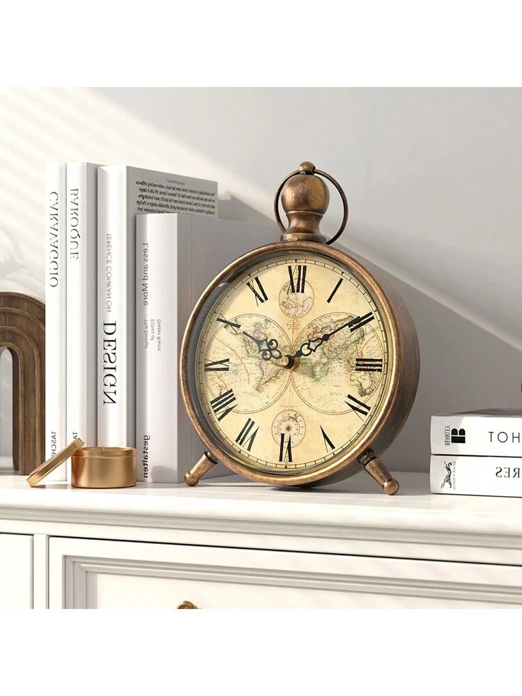 Vintage-Style Metal Iron Coated Desk Clock, Living Room Bedroom Decor Wall-Mounted Clock, Fashion... | SHEIN
