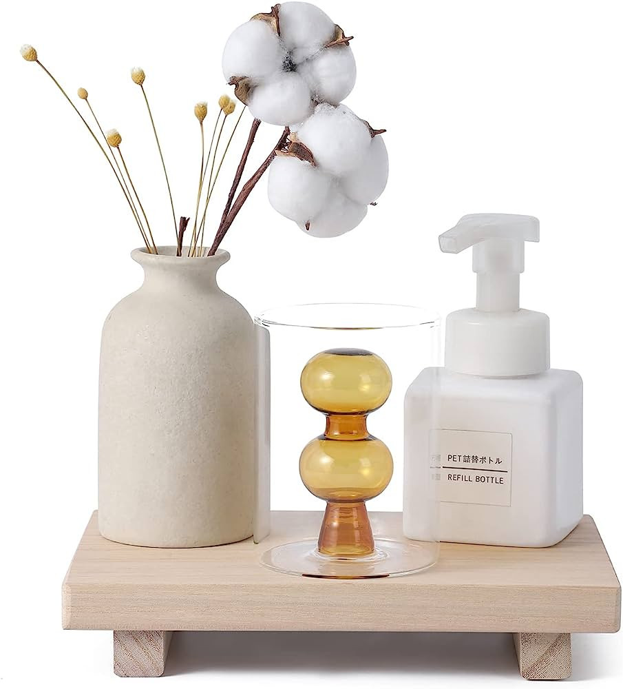 Small Bathroom Counter Organizer Wooden Decorative Trays Rectangular Cosmetic Holder for Kitchen,... | Amazon (US)