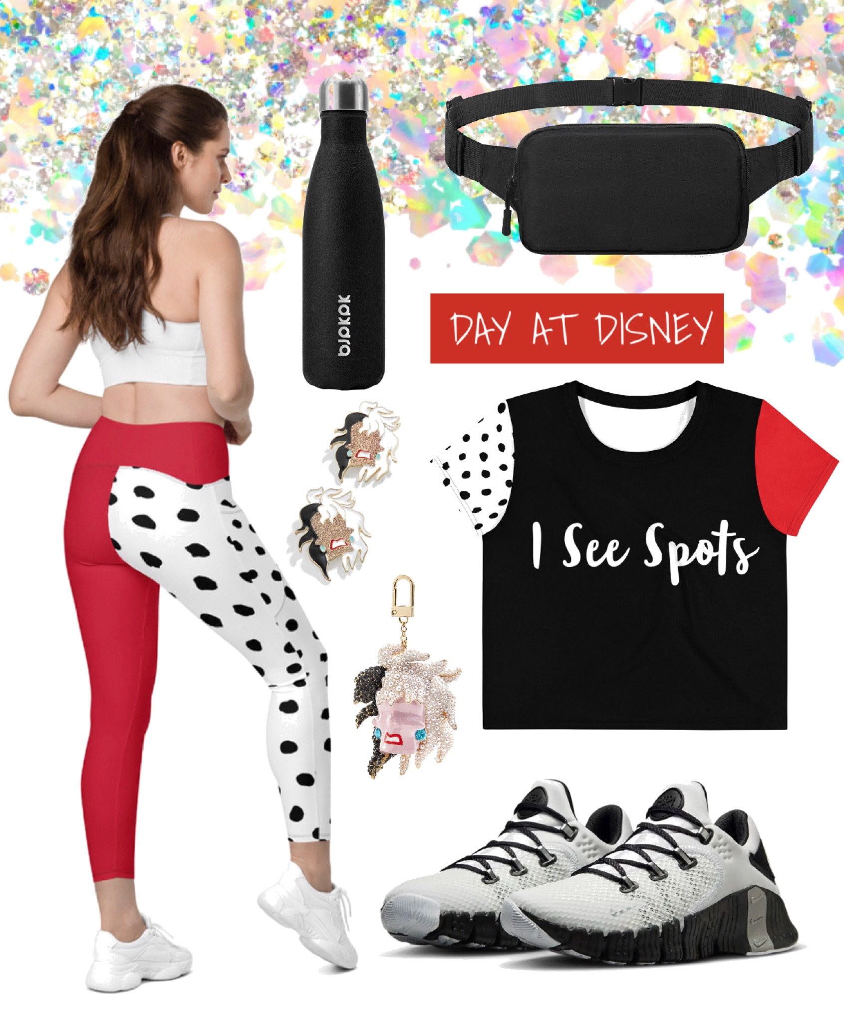 DISNEY // cruella devil. 101 Dalmatians. Nike. Tennis shoes. Running shoes. Crop top. Leggings. Marathon. Earrings. Bag charm. Belt bag. Water bottle. Vacation outfit. Disney world. WDW. Disneyland. Magic kingdom. Animal kingdom. Animal print. Black and white. Plus sized. Petite. 

Leggings sized 2XS-6X 

#LTKshoecrush #LTKunder50 #LTKfit