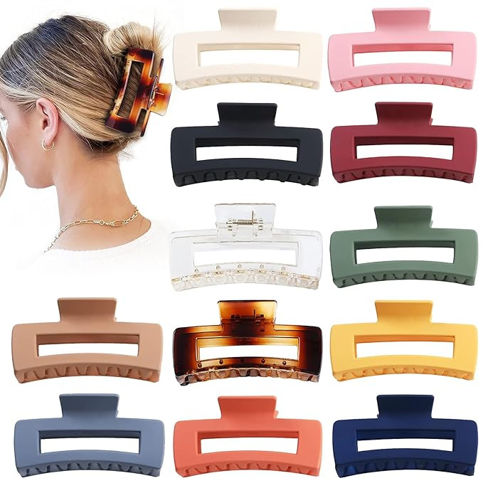 Sisiaipu 4.1 Inch Large Hair Claw Clips 12 Pcs Big Hair Clips for Thick Hair Rectangular Claw Cli... | Amazon (US)