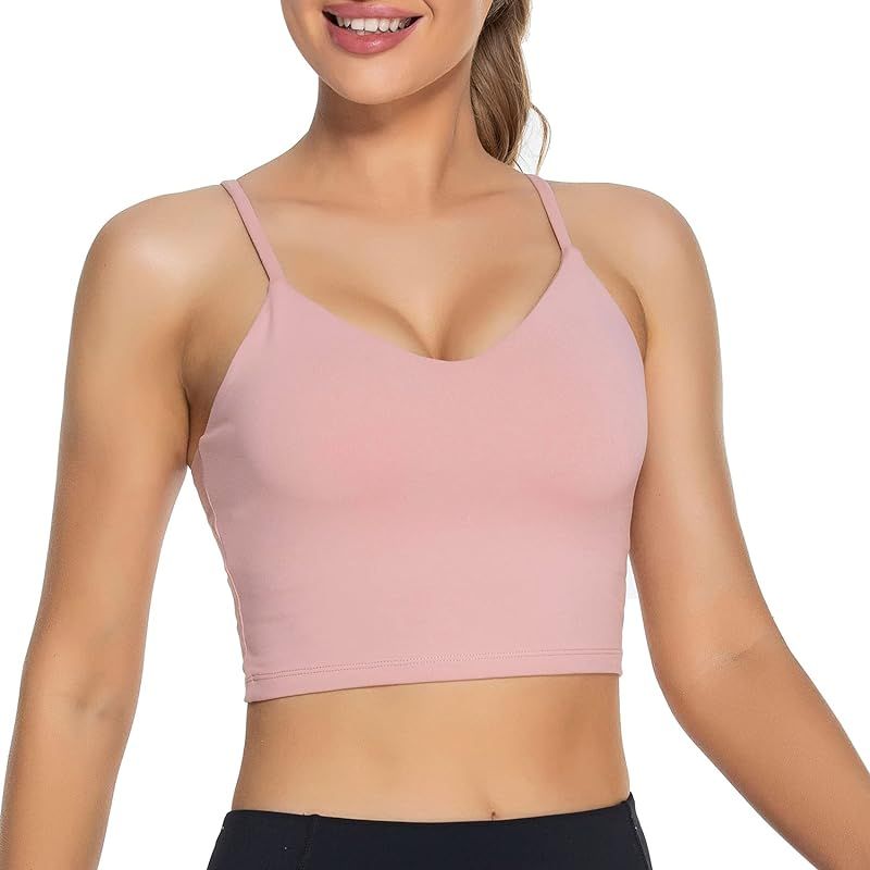Lemedy Women Padded Sports Bra V Neck Fitness Workout Shirts Yoga Crop Tank Top | Amazon (US)
