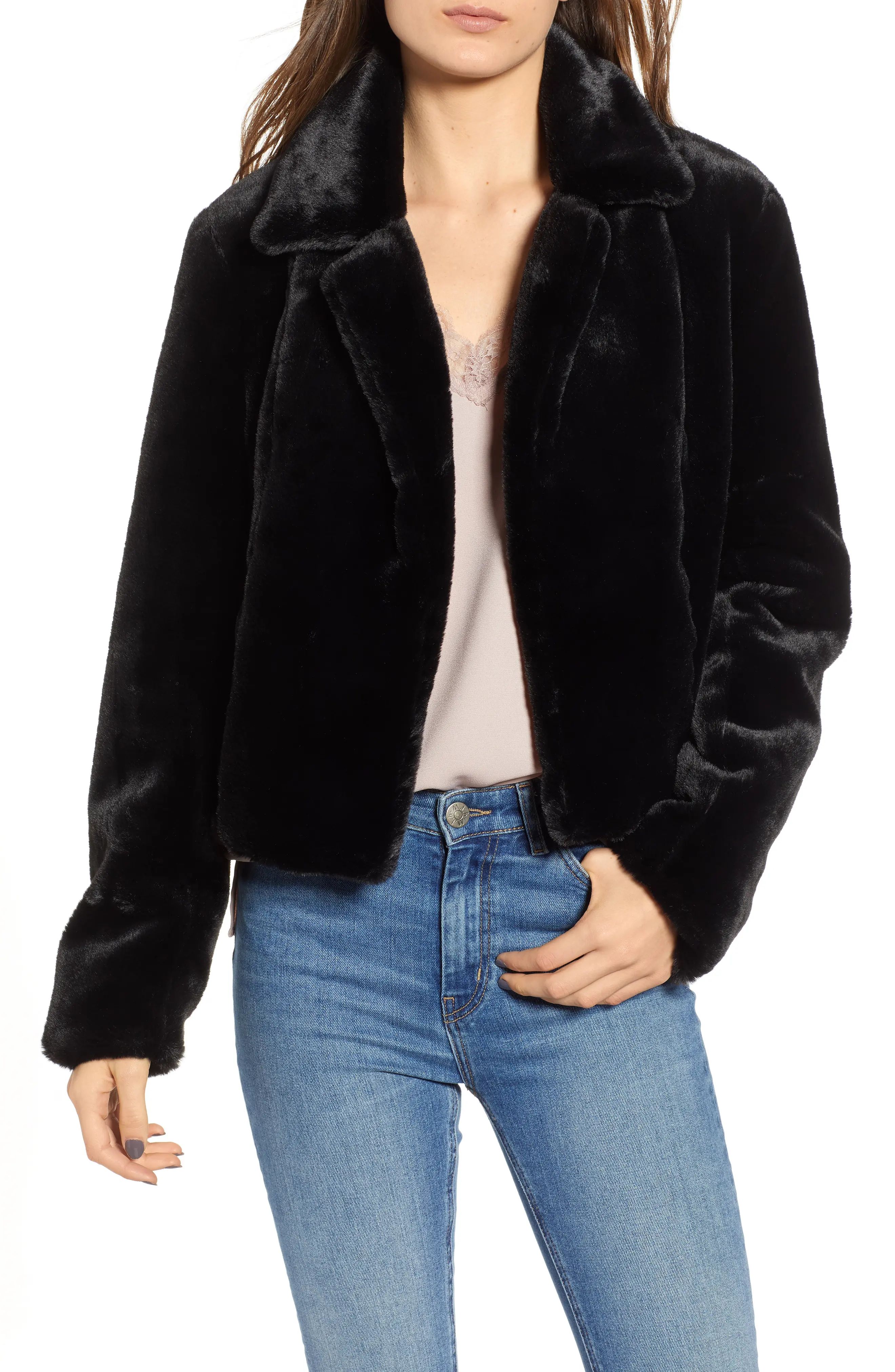 Women's Blanknyc Cropped Faux Fur Jacket, Size Small - Black | Nordstrom