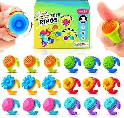 Fidget Rings Sensory Valentine Day Gift for Kids: 18 Pack Fidget Anxiety Spinner Rings- Autism Se... | Amazon (US)