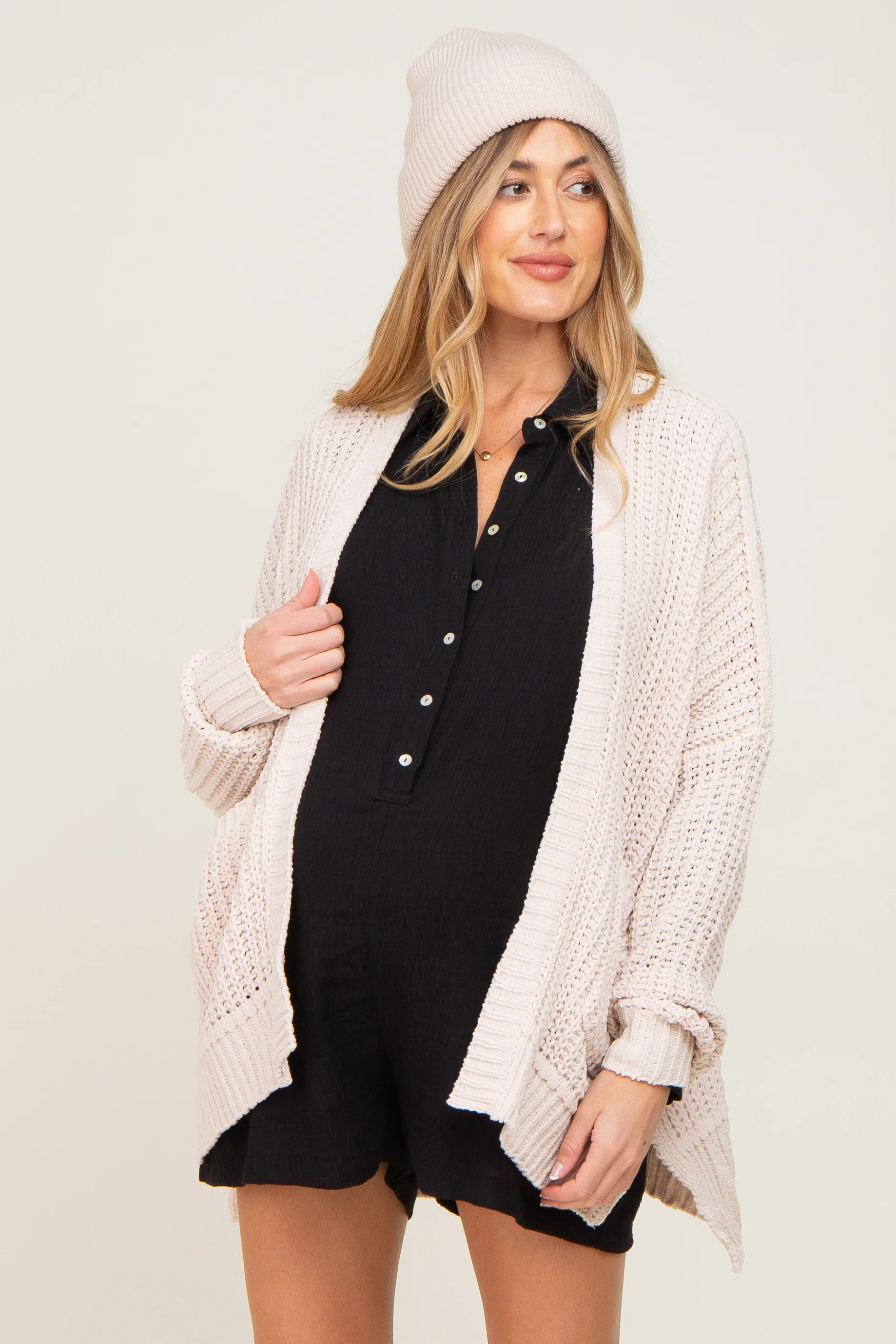Beige Chunky Knit Oversized Maternity Cardigan | PinkBlush Maternity