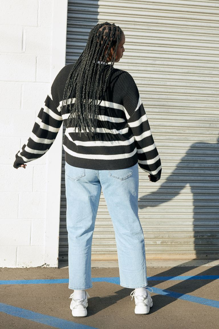 Rib-knit Cardigan - Black/white striped - Ladies | H&M US | H&M (US + CA)