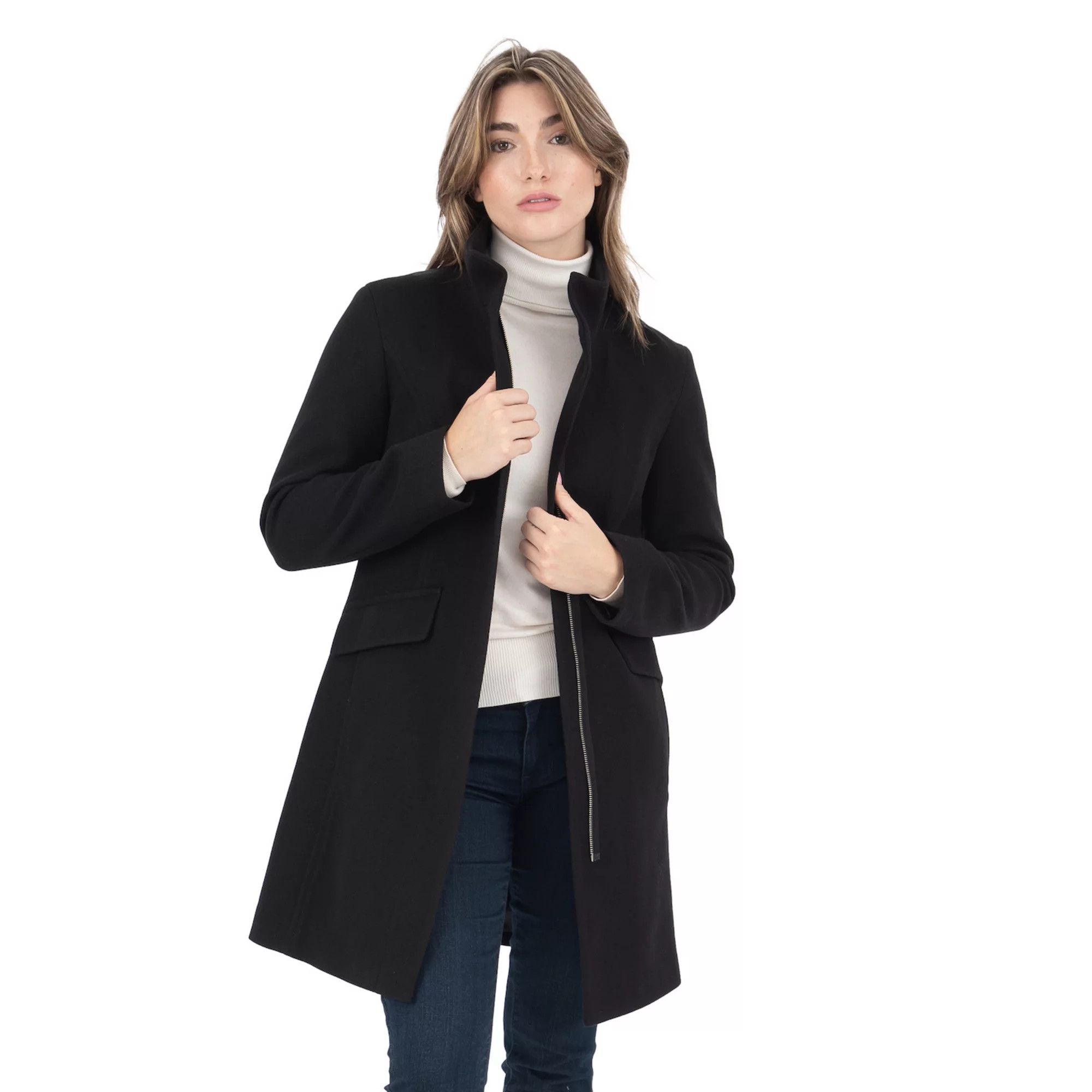 Women's Nine West Faux-Wool Zip Front Coat | Kohl's