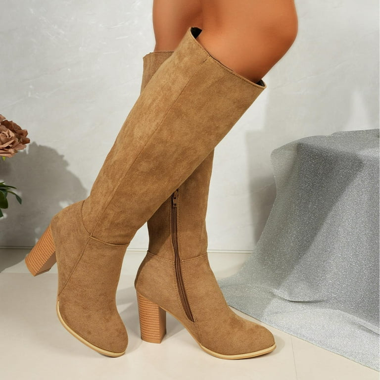 Bkhluea Suede Knee High Boots Fall Boot For Women Chunky Block High Heel Slouch Fashion Boot Roun... | Walmart (US)