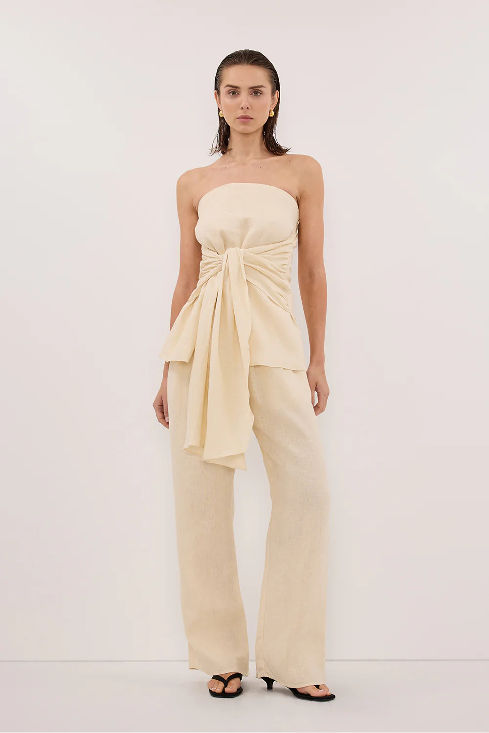 PIPPY BUTTERMILK LINEN STRAPLES TOP | DISSH