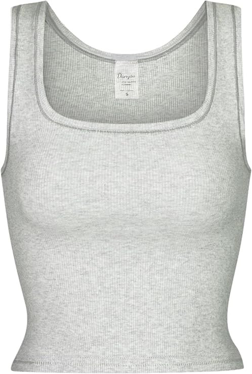 Danysu Women Rib Tank Top Padded Workout Top Square Neck Crop Tank Fitted Basic Cami Tops | Amazon (US)