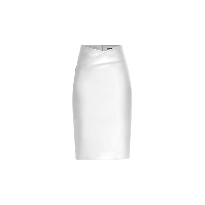 Asymmetric Waist Vegan Leather Pencil Skirt In White | Wolf and Badger (Global excl. US)