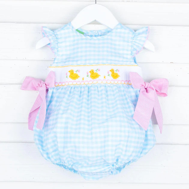 Spring Duckling Smocked Turquoise Beverly Bubble | Classic Whimsy