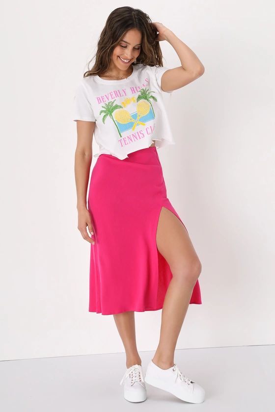 Daily Adoration Hot Pink Linen High-Waisted Midi Skirt | Lulus (US)