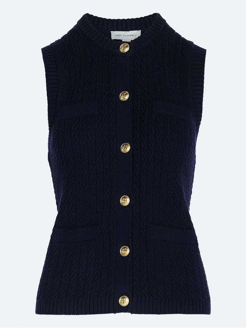 Free Assembly Women's and Women's Plus Button Front Cable Knit Sweater Vest, Lightweight, Sizes X... | Walmart (US)