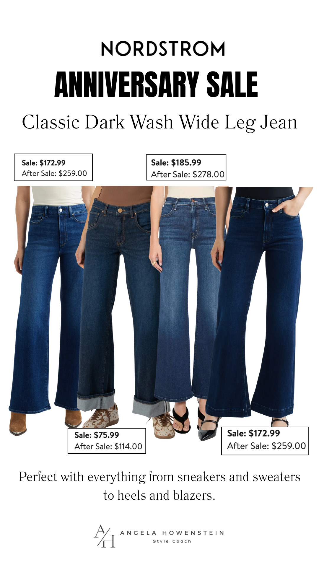 A classic pair of dark wash wide leg jeans is one of the hardest-working pieces in your wardrobe. These Nordstrom Anniversary Sale favorites are flattering, versatile, and easy to dress up or down, perfect with everything from sneakers and sweaters to heels and blazers.

👩‍💻 LTK PRO TIPS
❤️ Heart = Support my posts ;-)
🔖 Save = Get sale &restock alerts for the things you love!
📋 Lists = Keep favorites organized (List ideas: Christmas, Birthdays, and Vacations!)
📲 Share = Send lists and products to a friend (or your daughters like me).
💬 Comment = Ask me anything, and I'll answer. ;-) 

 #LTKootd #LTKOver40 #LTKSaleAlert