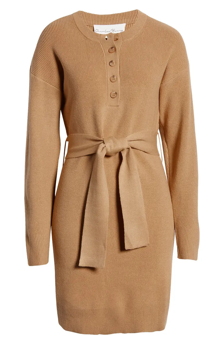 Charles Henry Belted Henley Long Sleeve Sweater Dress | Nordstrom | Nordstrom