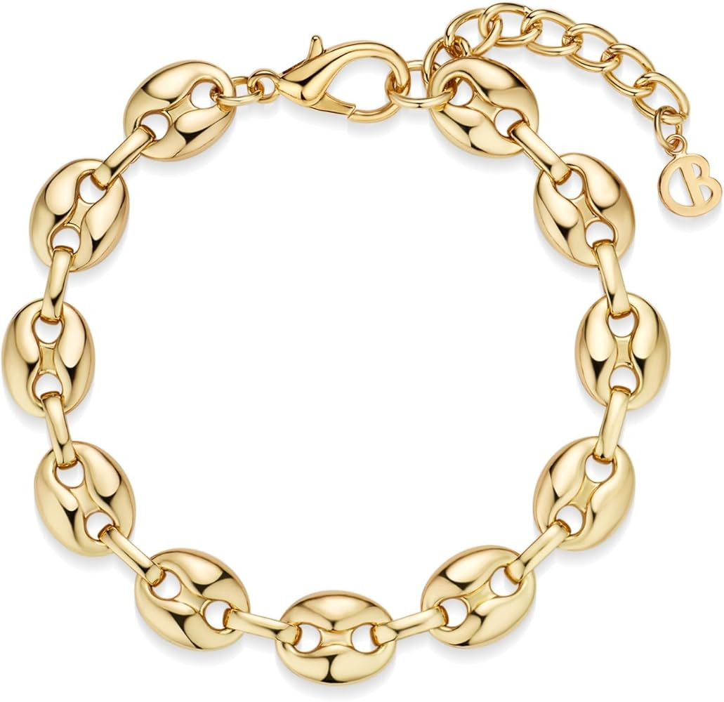 COBI Chunky Bracelets for Women, Paperclip Bracelets, Coffee Bean Chunky Link Bracelet, 18K Gold ... | Amazon (US)
