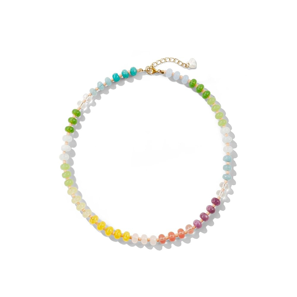 Gemstone Beaded Necklace for Women Colorful Natural Stone Freshwater Pearl Surfer Beach Rainbow N... | Amazon (US)