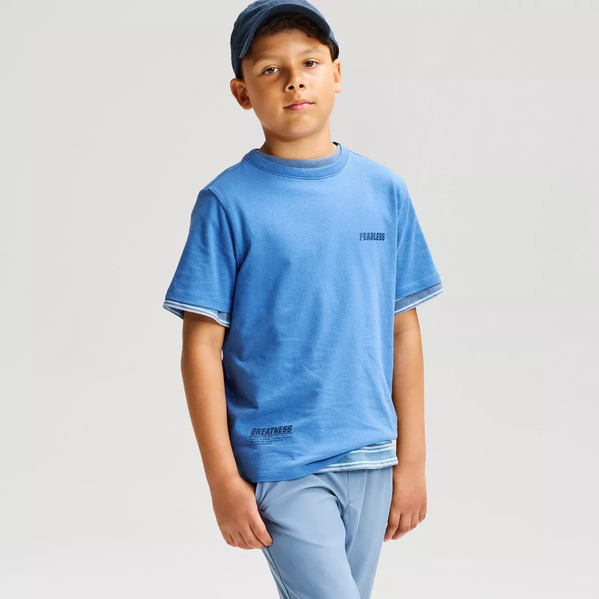 Boys' Short Sleeve 100% Cotton 'Stay Fearless' Classic Fit Graphic T-Shirt- Cat & Jack\u2122 Blue... | Target
