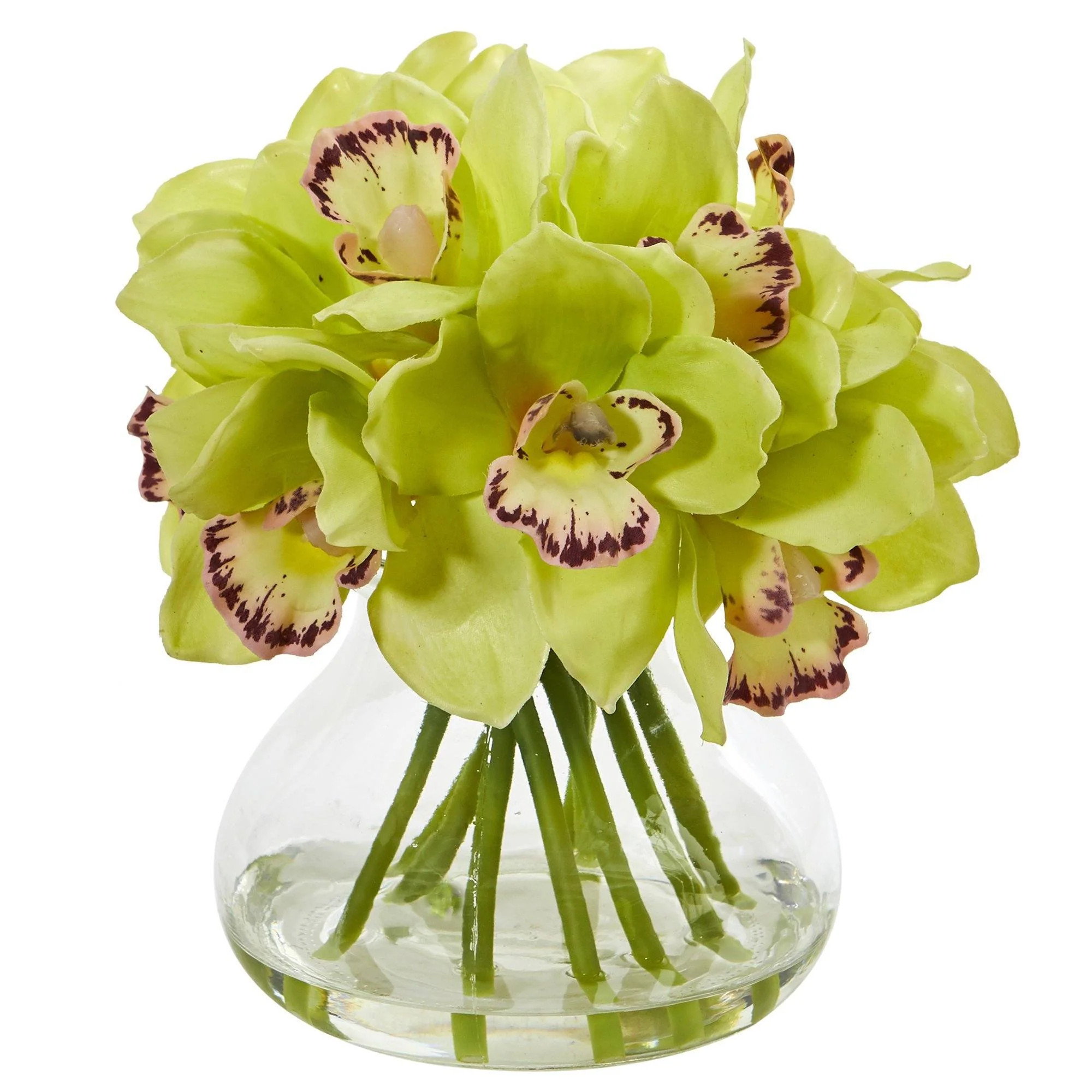 Cymbidium Orchid Artificial Arrangement in Glass Vase 1912 Nearly Natural | Nearly Natural