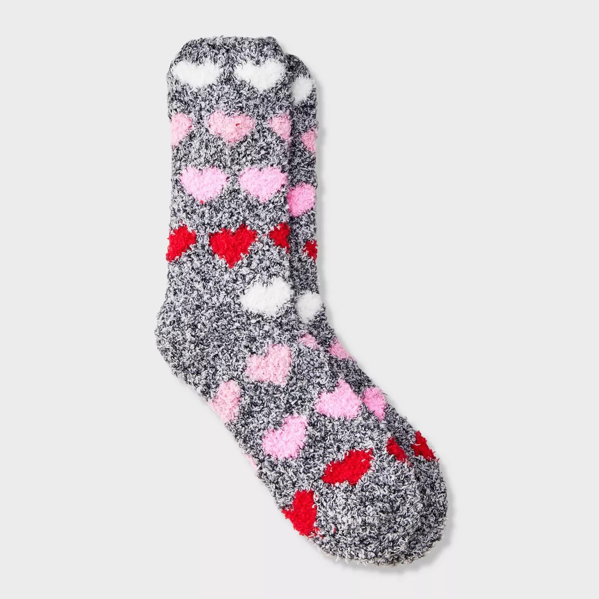 Women's Gradient Hearts Valentine's Day Cozy Crew Socks - Charcoal Gray/Pink/Red 4-10 | Target