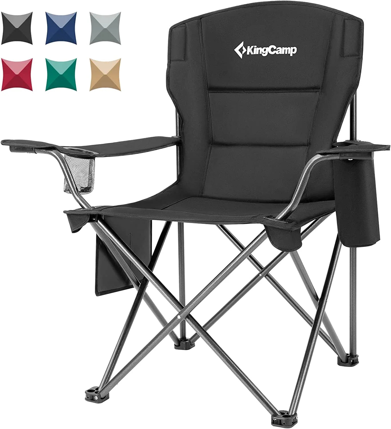 KingCamp Oversized Camping Chair Padded Folding Chair Support 300 lbs for Adult Outdoor Black | Walmart (US)