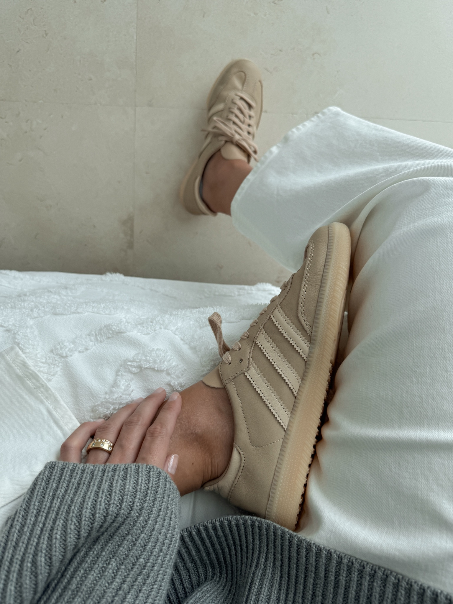 favorites 👟🍨
this new color of the adidas samba decon is just perfection! neutral beige tones work so well with my wardrobe. they run 1/2 size big for me so I took a size 6 mens and I‘m usually a size 7.5 womens. 