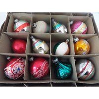 Box Of 12 Mercury Glass Ornament Usa Striped Teardrop Merry Christmas Ornaments 2.5"" 3"" Shiny Brit | Etsy (US)