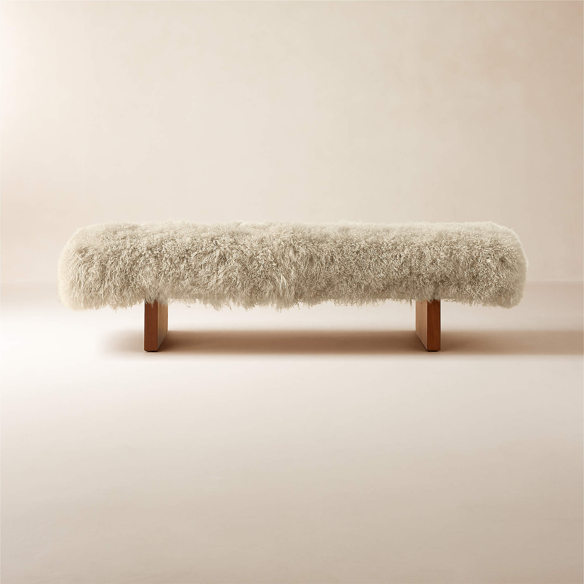 Socca 67'' Taupe Sheepskin Upholstered Bench + Reviews | CB2 | CB2